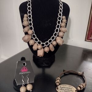 paparazzi Taupe Multi-Bead Statement Necklace with Earrings